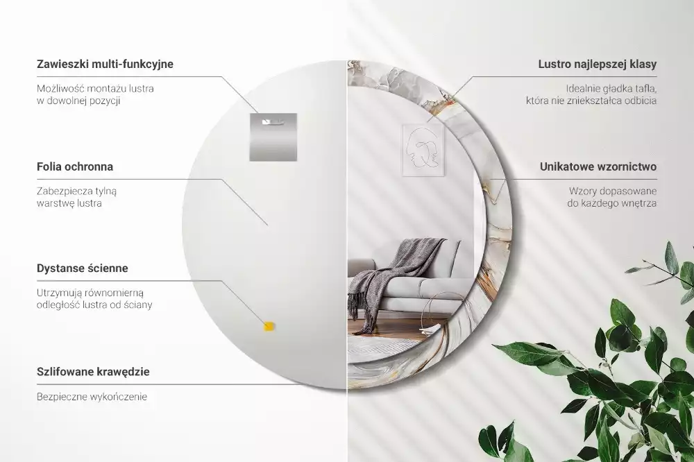 Oglindă rotundă imprimată Marmură deschisă