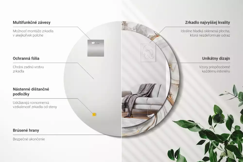 Oglindă rotundă imprimată Marmură deschisă