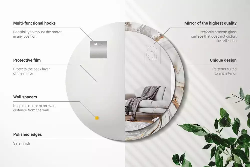 Oglindă rotundă imprimată Marmură deschisă