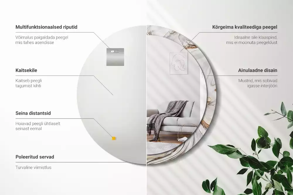 Oglindă rotundă imprimată Marmură deschisă