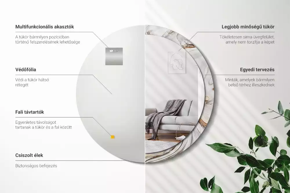 Oglindă rotundă imprimată Marmură deschisă