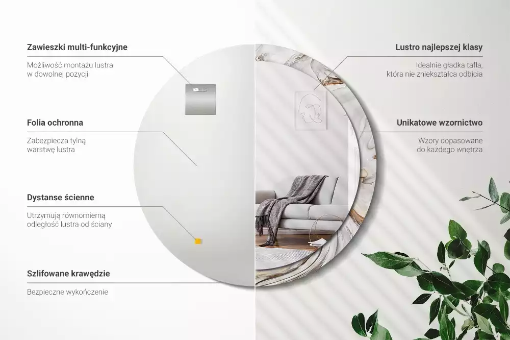 Oglindă rotundă imprimată Marmură deschisă