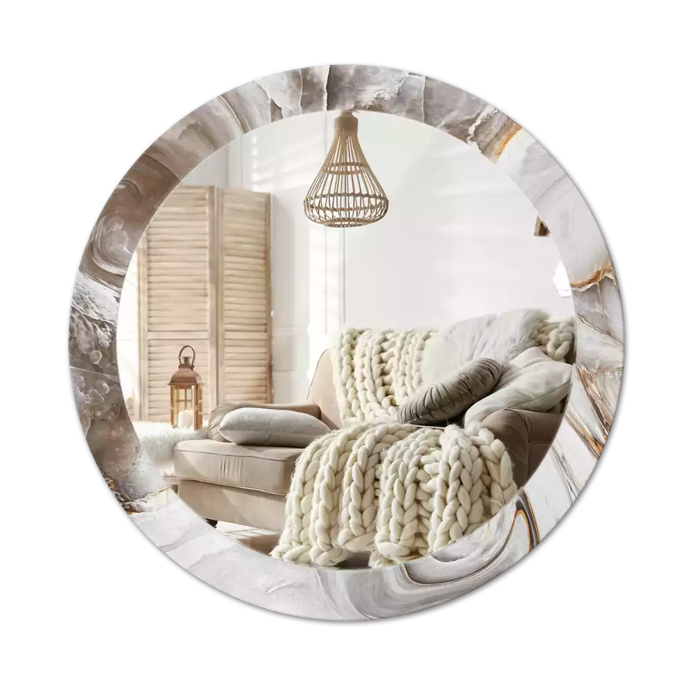 Oglindă rotundă imprimată Marmură deschisă