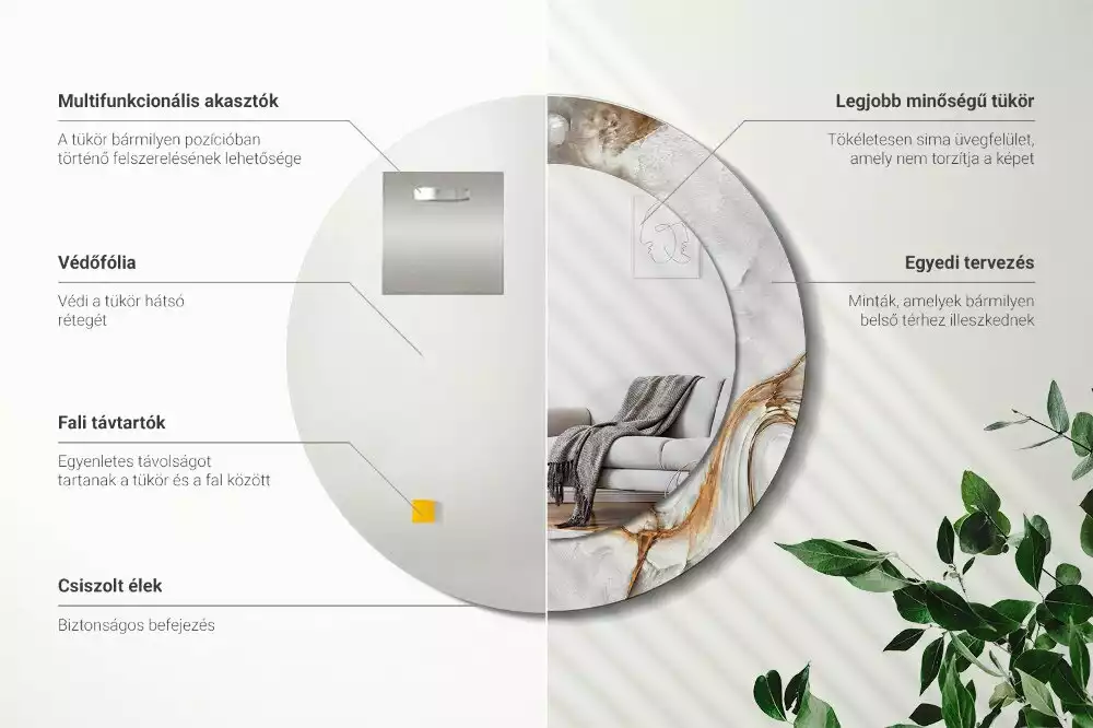 Oglindă rotundă imprimată Marmură deschisă