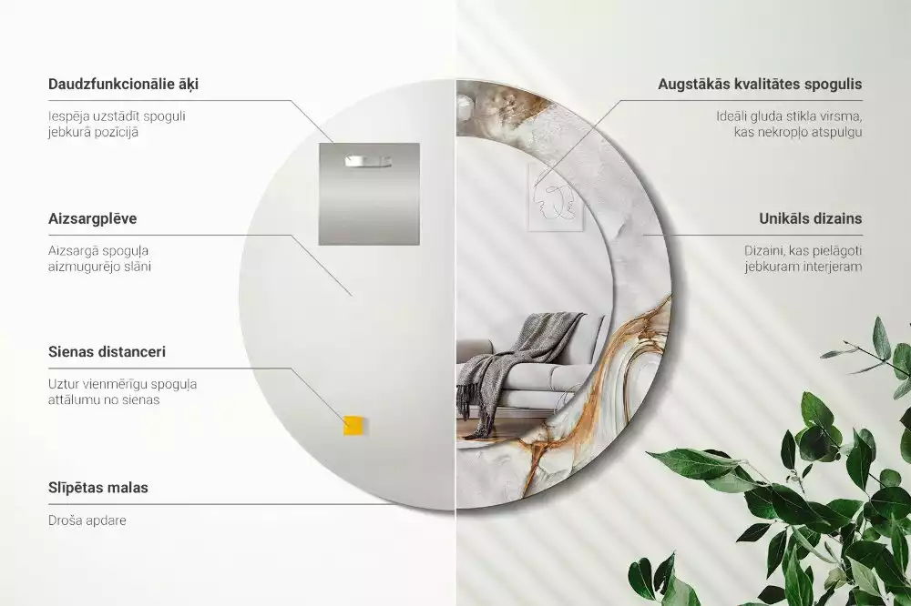 Oglindă rotundă imprimată Marmură deschisă