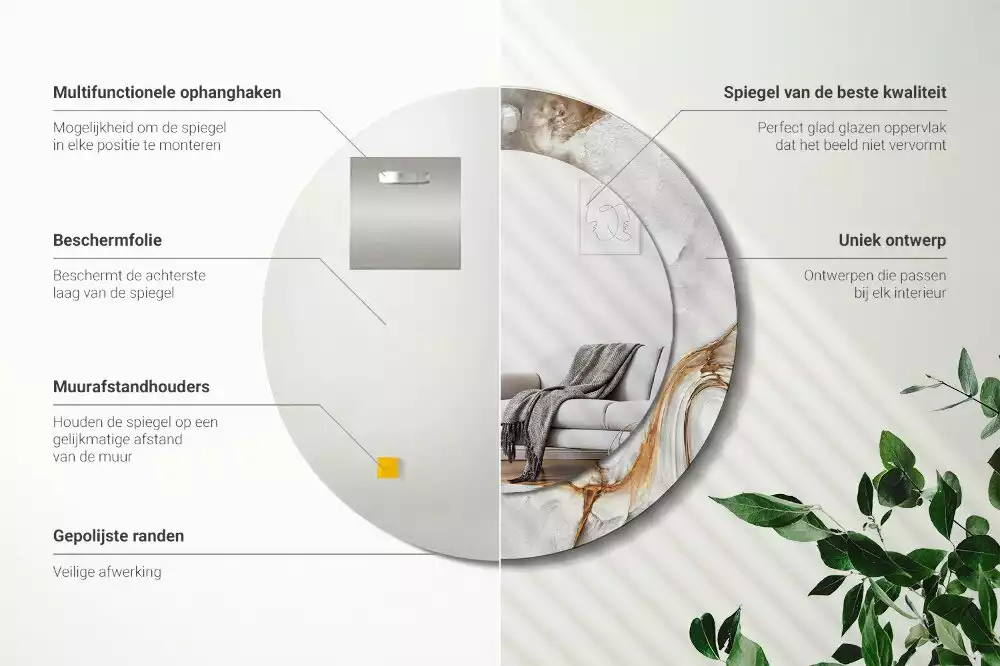 Oglindă rotundă imprimată Marmură deschisă