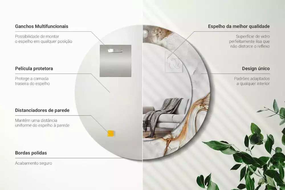 Oglindă rotundă imprimată Marmură deschisă