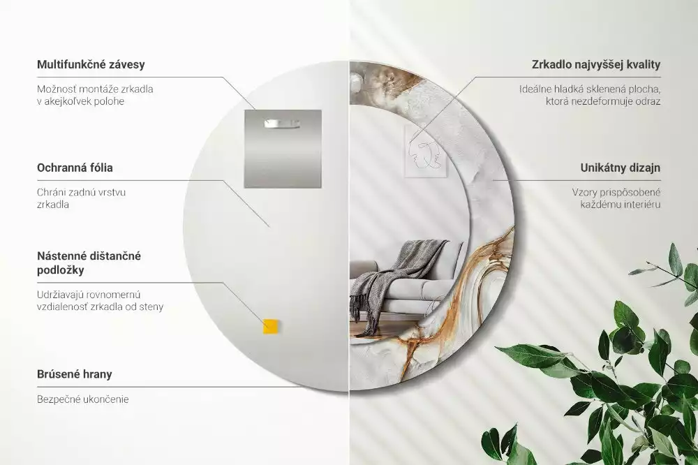 Oglindă rotundă imprimată Marmură deschisă