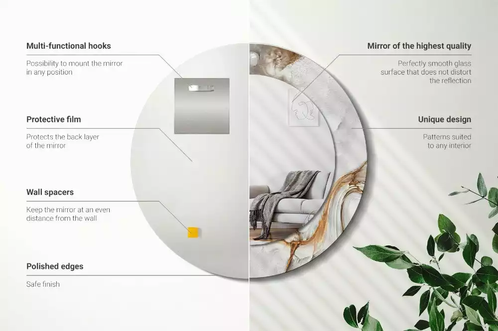 Oglindă rotundă imprimată Marmură deschisă