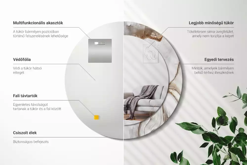 Oglindă rotundă imprimată Marmură deschisă