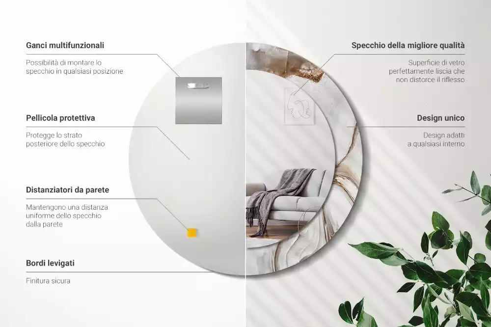 Oglindă rotundă imprimată Marmură deschisă