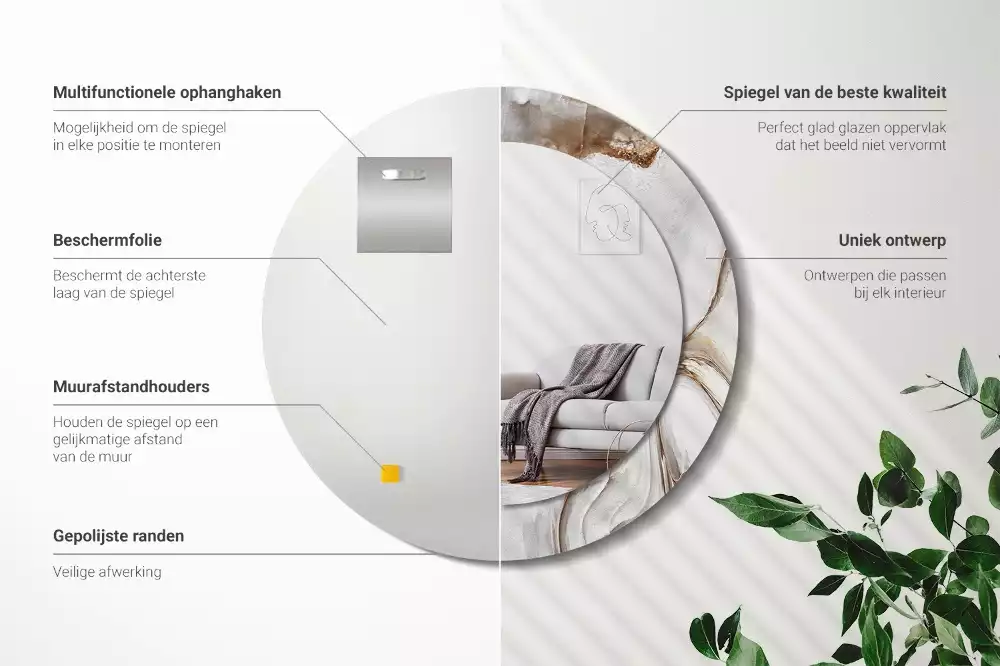 Oglindă rotundă imprimată Marmură deschisă