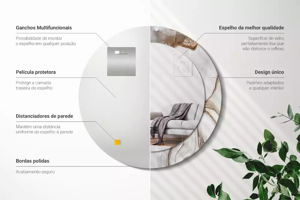 Oglindă rotundă imprimată Marmură deschisă