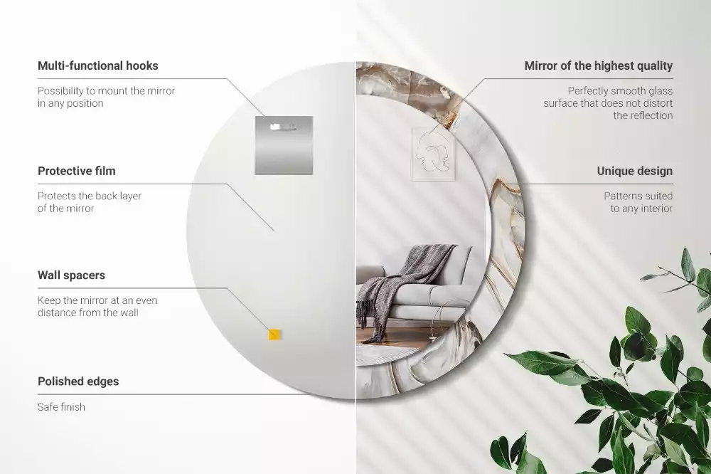 Oglindă rotundă imprimată Marmură deschisă