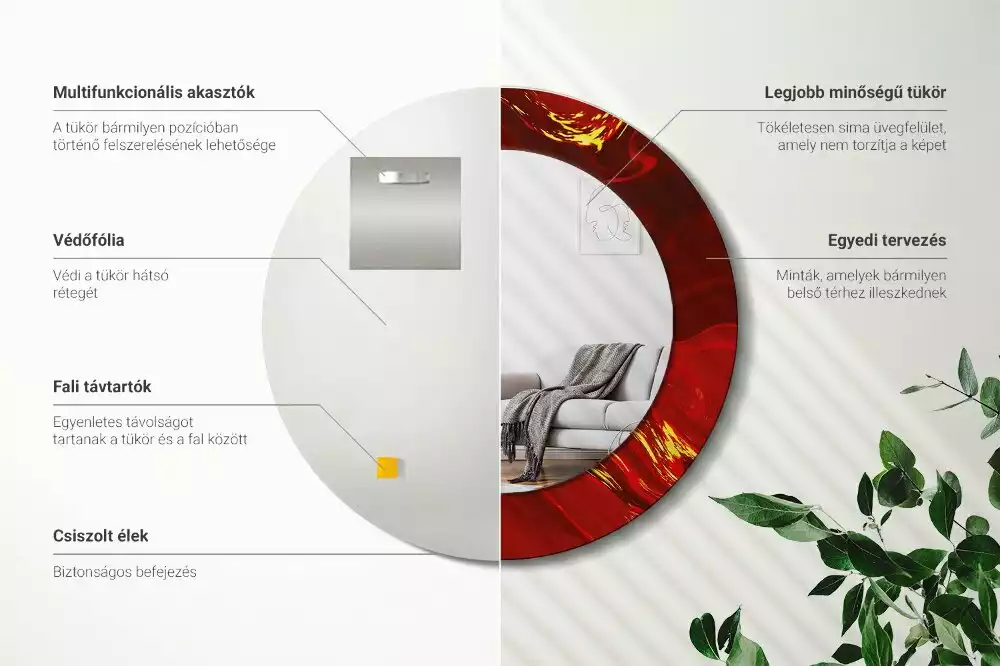 Oglindă rotundă ramă cu imprimeu Marmură roșie