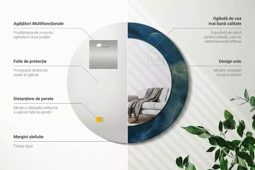 Oglindă rotundă imprimată Onyx marmură