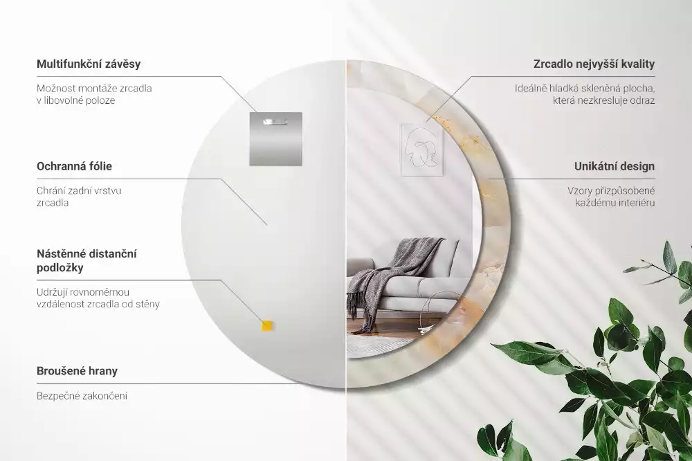 Oglindă cu decor rotundă Marmură onix