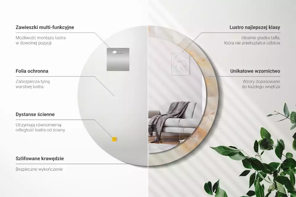 Oglindă cu decor rotundă Marmură onix