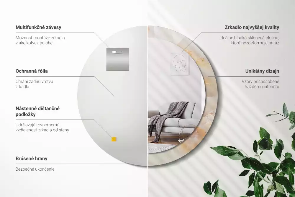 Oglindă cu decor rotundă Marmură onix