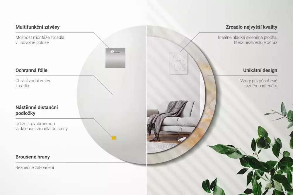 Oglindă cu decor rotundă Marmură onix