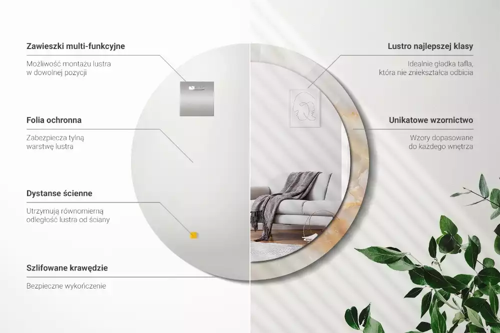 Oglindă cu decor rotundă Marmură onix