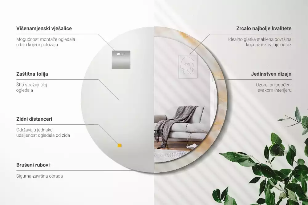 Oglindă cu decor rotundă Marmură onix