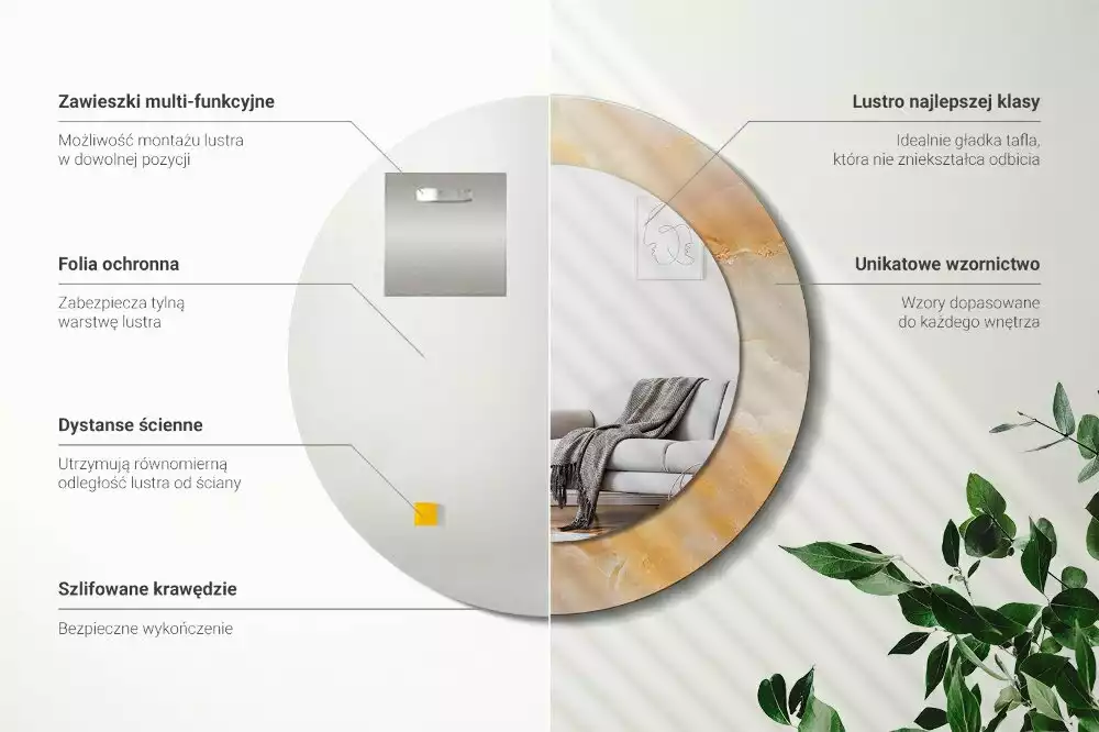 Oglindă cu decor rotundă Marmură onix