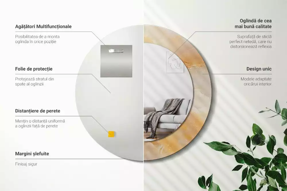 Oglindă cu decor rotundă Marmură onix