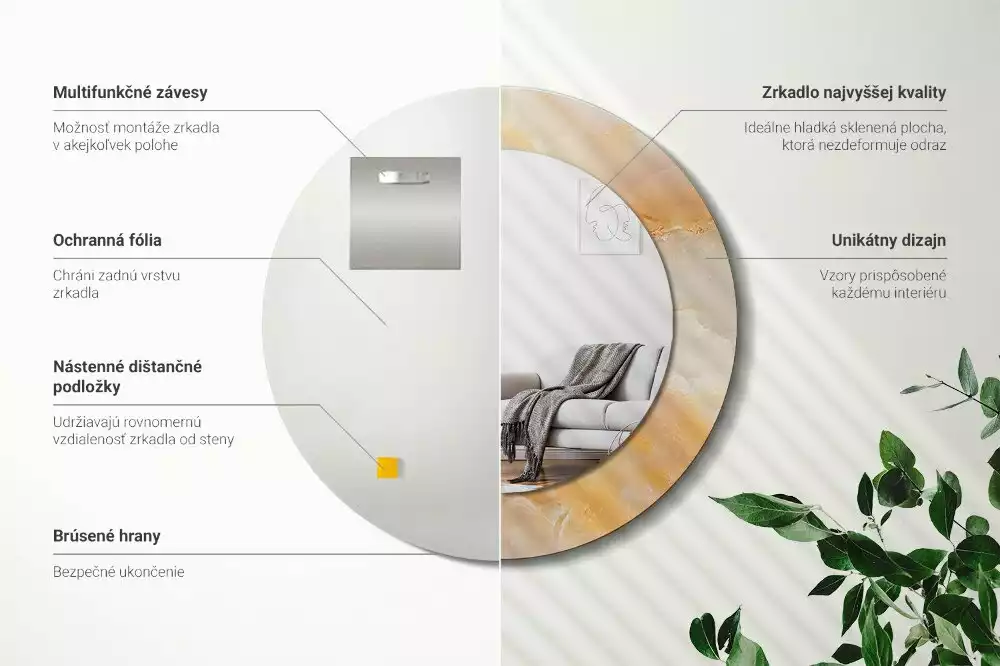 Oglindă cu decor rotundă Marmură onix