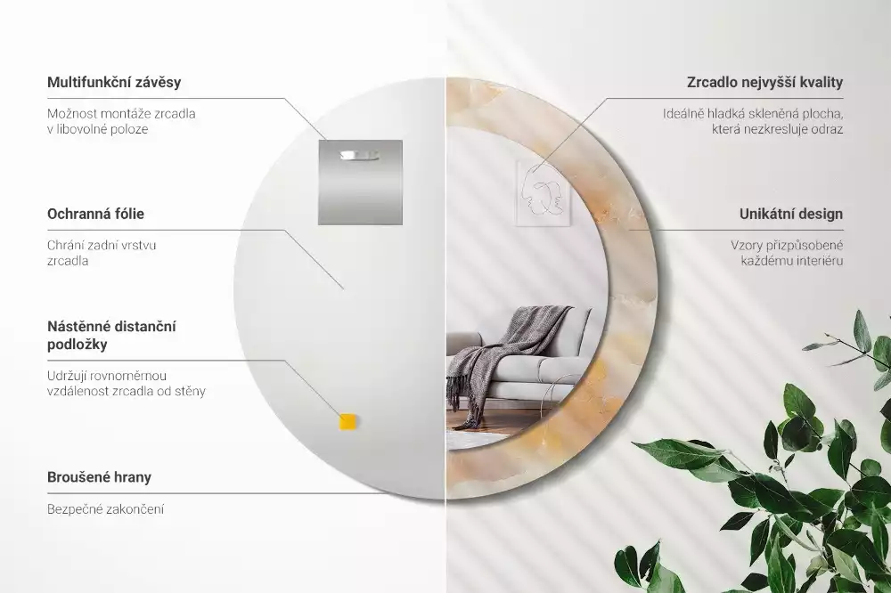 Oglindă cu decor rotundă Marmură onix