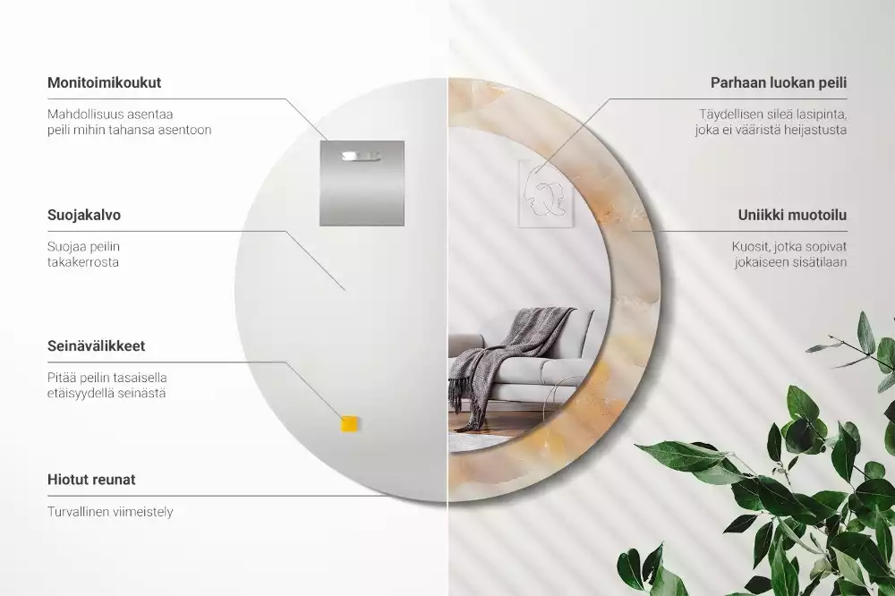 Oglindă cu decor rotundă Marmură onix