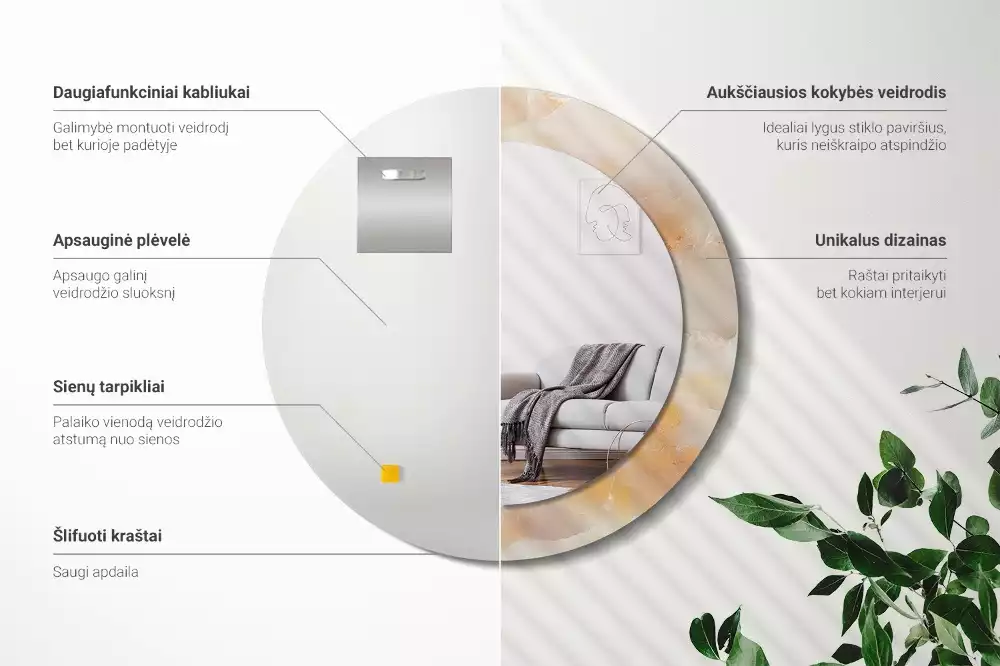 Oglindă cu decor rotundă Marmură onix