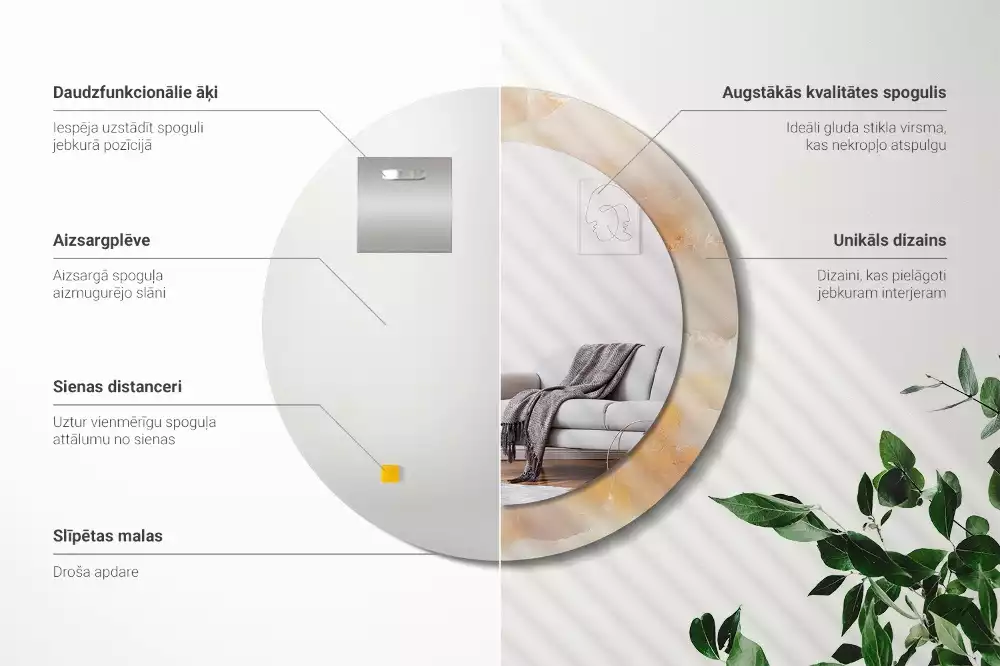 Oglindă cu decor rotundă Marmură onix