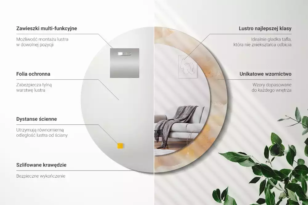 Oglindă cu decor rotundă Marmură onix