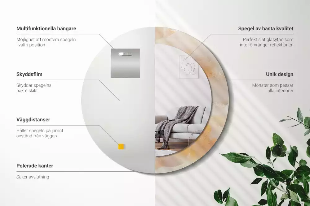 Oglindă cu decor rotundă Marmură onix