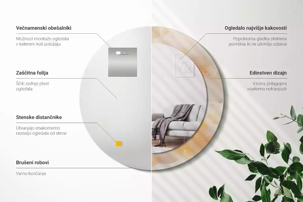 Oglindă cu decor rotundă Marmură onix