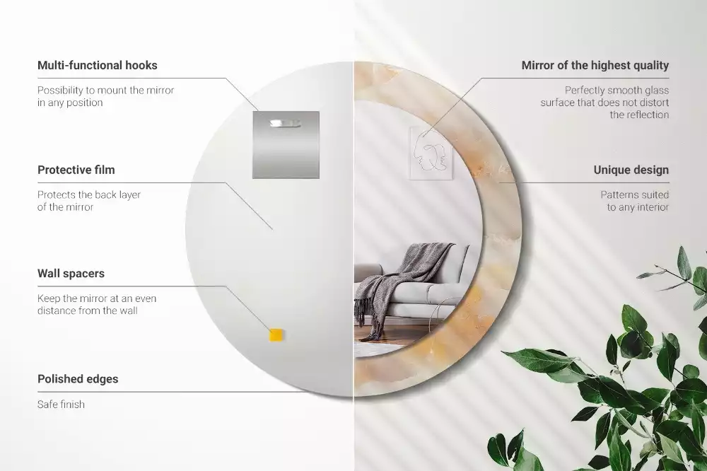 Oglindă cu decor rotundă Marmură onix