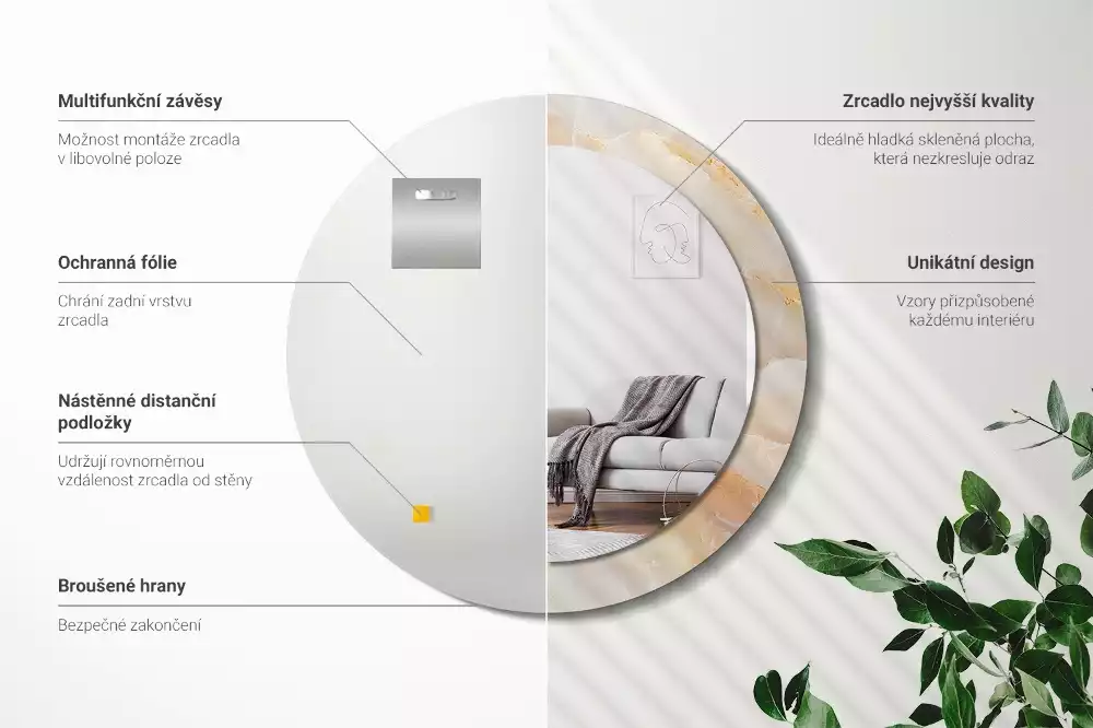 Oglindă cu decor rotundă Marmură onix