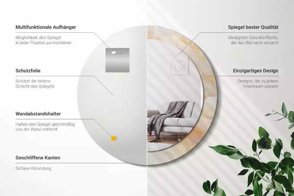 Oglindă cu decor rotundă Marmură onix