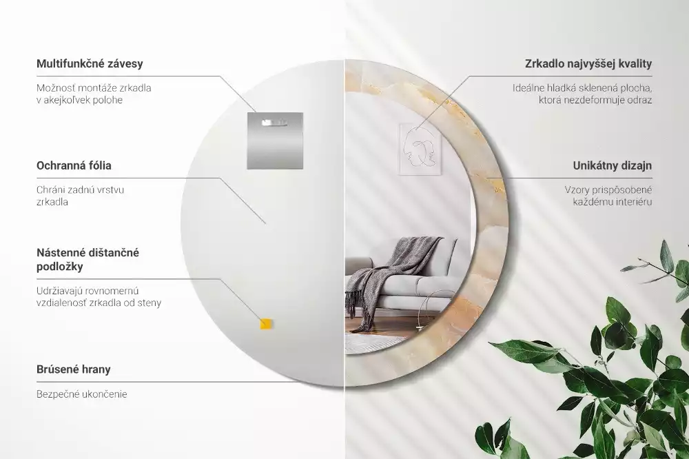 Oglindă cu decor rotundă Marmură onix