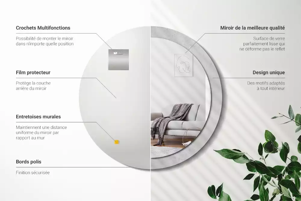 Oglindă cu decor rotundă Textură beton