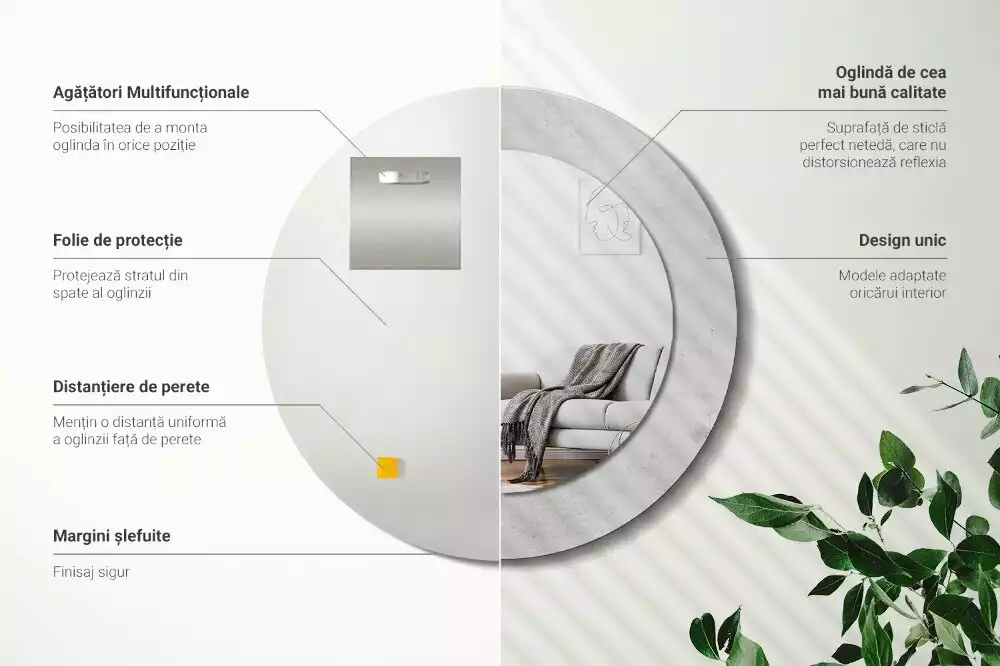 Oglindă cu decor rotundă Textură beton