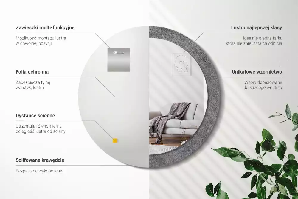 Oglindă rotundă imprimată Textură de beton