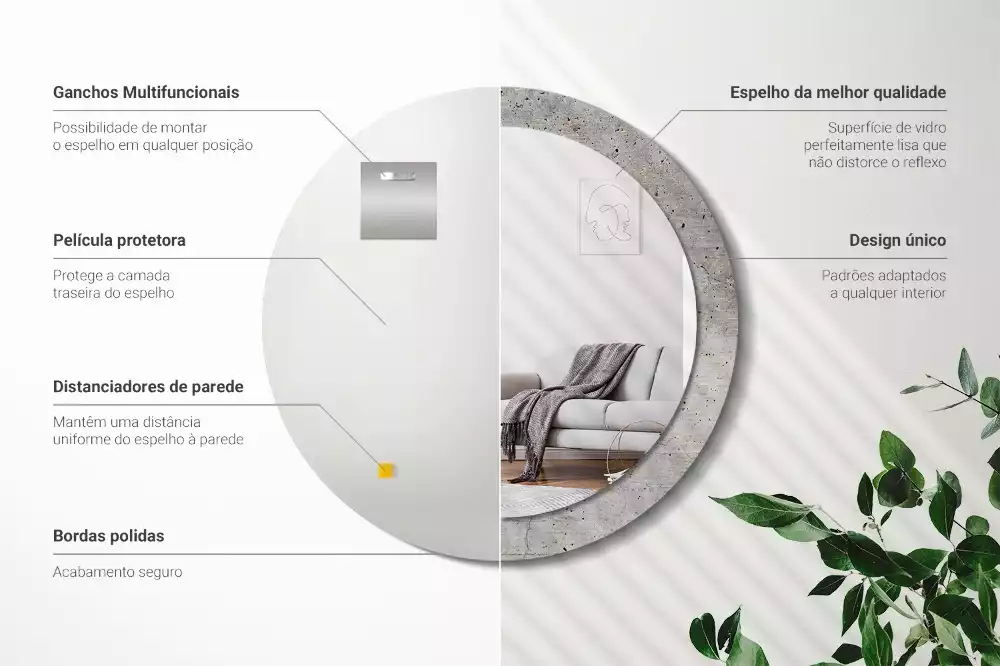 Oglindă rotundă ramă cu imprimeu Ciment gri