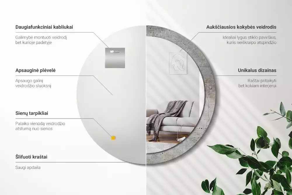 Oglindă rotundă ramă cu imprimeu Ciment gri