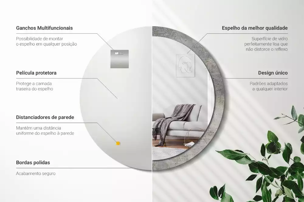 Oglindă rotundă ramă cu imprimeu Ciment gri