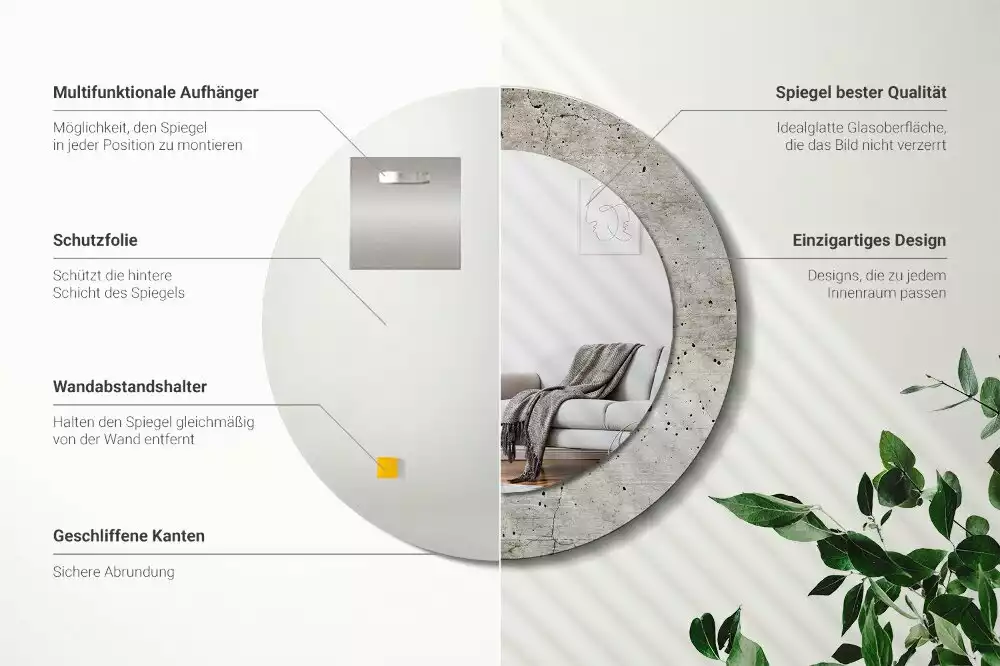 Oglindă rotundă ramă cu imprimeu Ciment gri