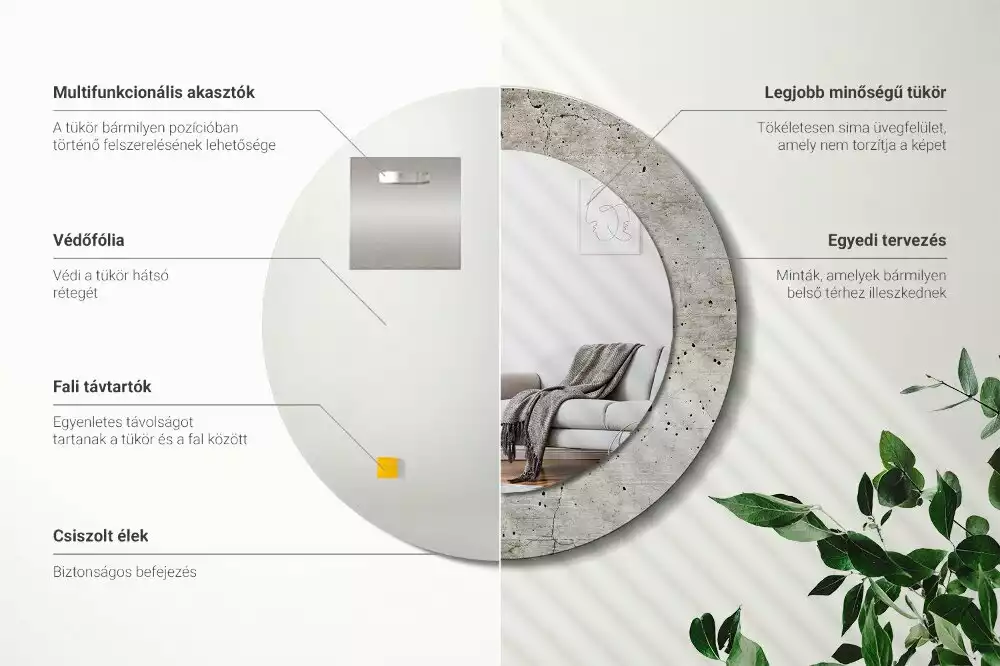 Oglindă rotundă ramă cu imprimeu Ciment gri