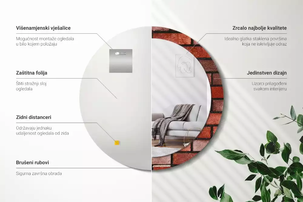 Oglindă cu decor rotundă Cărămidă roșie