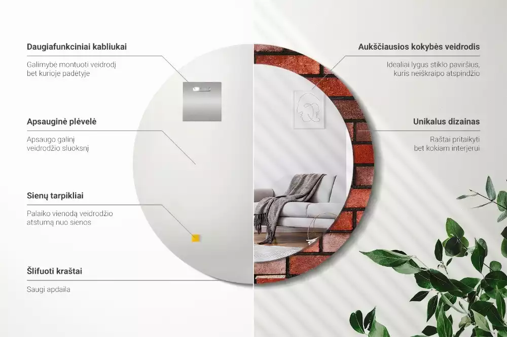 Oglindă cu decor rotundă Cărămidă roșie